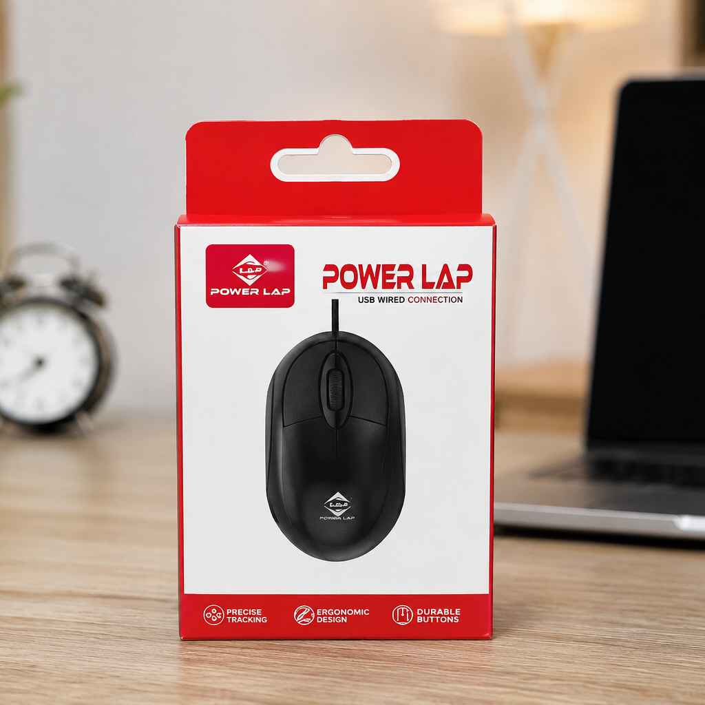 Power Lap USB Wired Mouse - Precise Tracking | Ergonomic | Durable - Black
