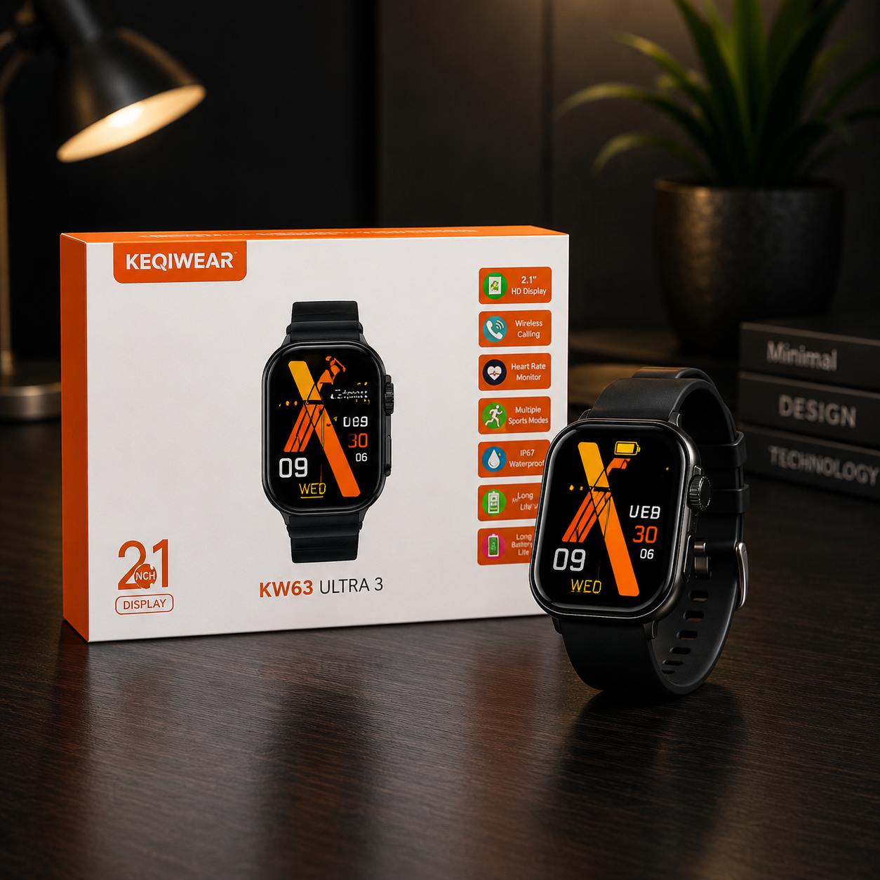 KEQIWEAR KW63 Ultra 3 Smart Watch (2+1 Straps) - Black/Gold
