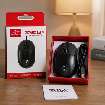 Power Lap USB Wired Mouse - Precise Tracking | Ergonomic | Durable - Black