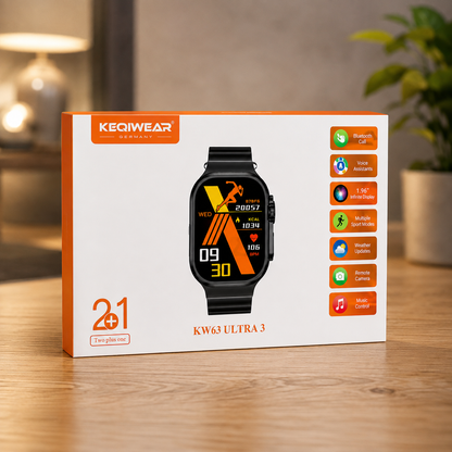 KEQIWEAR KW63 Ultra 3 Smart Watch (2+1 Straps) - Black/Gold