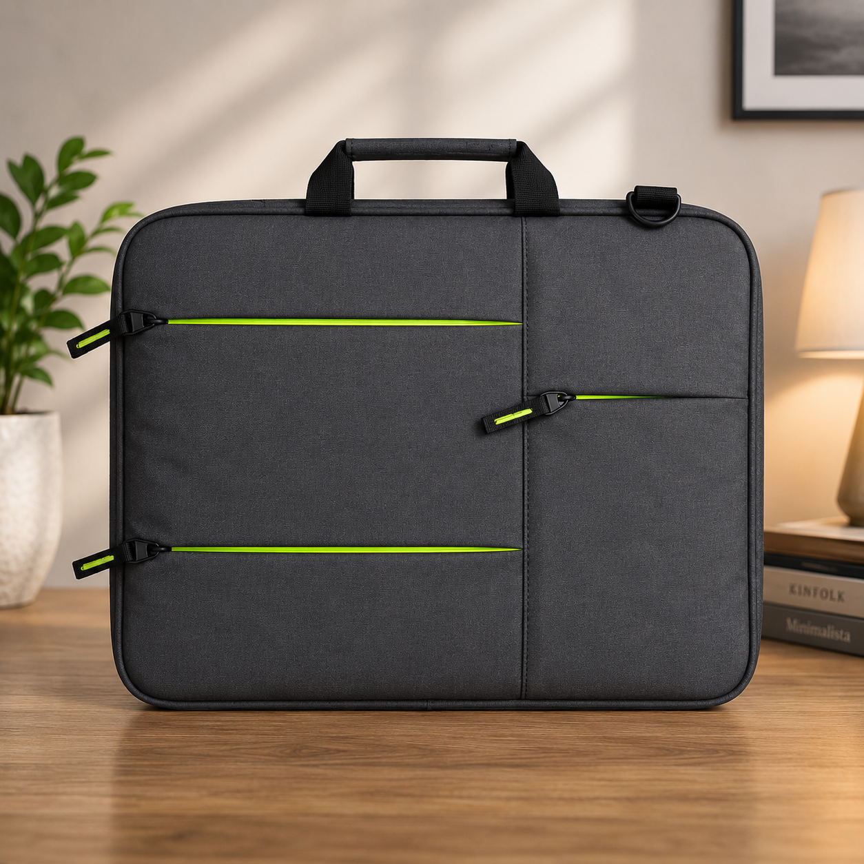 Laptop Bag with Green Zipper Detail