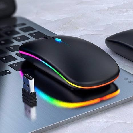 Enet 2.4GHz Wireless RGB Mouse - Rechargeable, Silent Click - Black