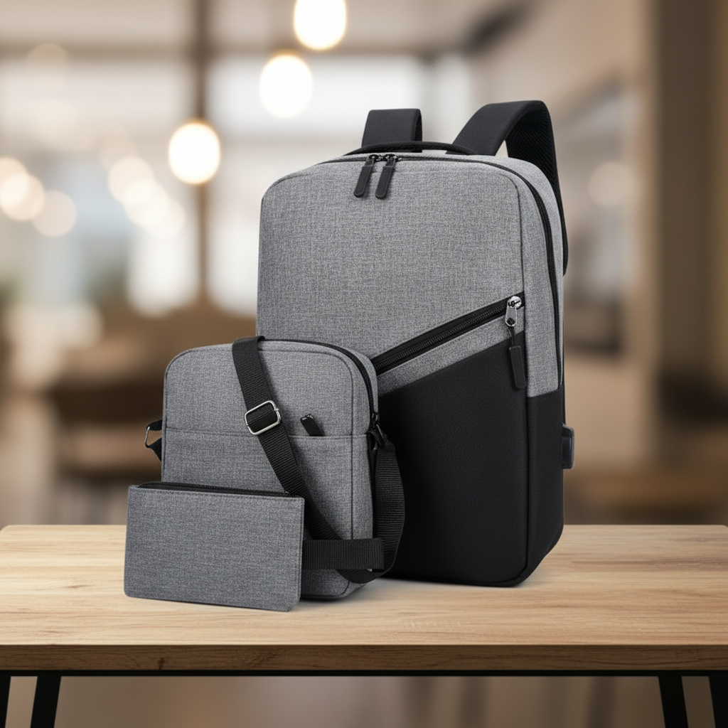 Premium 3-in-1 Two-Tone Laptop Backpack Set