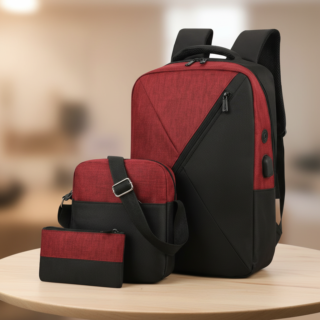 3-in-1 V-Design Laptop Backpack Set